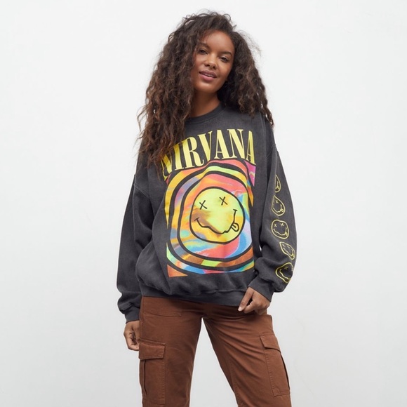 Urban Outfitters Tops - Nirvana Smile Overdyed Sweatshirt in Black